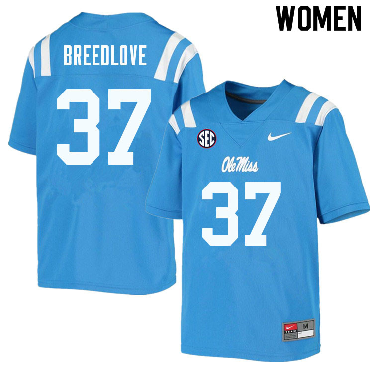 Kyndrich Breedlove Ole Miss Rebels NCAA Women's Powder Blue #37 Stitched Limited College Football Jersey NGZ4858PQ